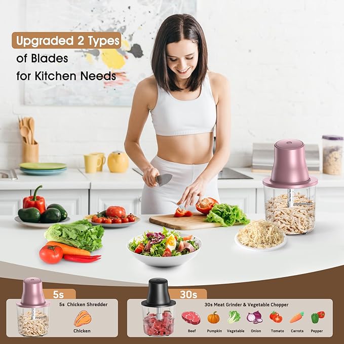 2-in-1 Electric Chicken Shredder & Food Chopper with 250W Copper Motor, 1.5L Bowl & Bi-Level Blades, 3 Second Chicken Breast Shredder Tool for Nuts, Meat, Onion, Garlic, Baby Food