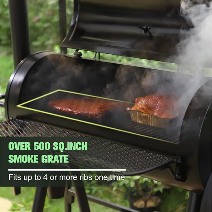 MFSTUDIO Heavy Duty Charcoal Wood Offset Outdoor Smoker Grill, Extra Large Charcoal Grill with Smoker Combo for BBQ Grilling, 941 SQ.IN.