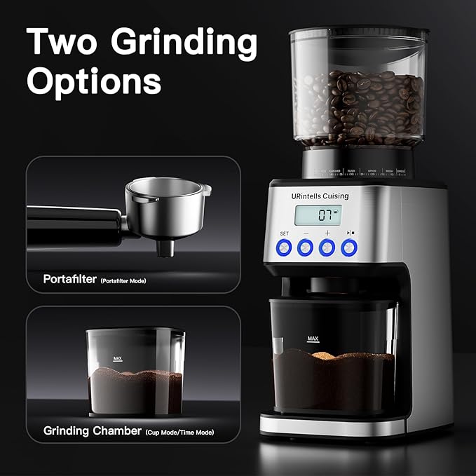 URintells Cuising Espresso Grinder, Burr Coffee Grinder with 51 Grind Settings, Precision Timer, Stainless Steel Coffee Grinder with Easy Cleaning, Anti-Static Design & 3 Operation Modes