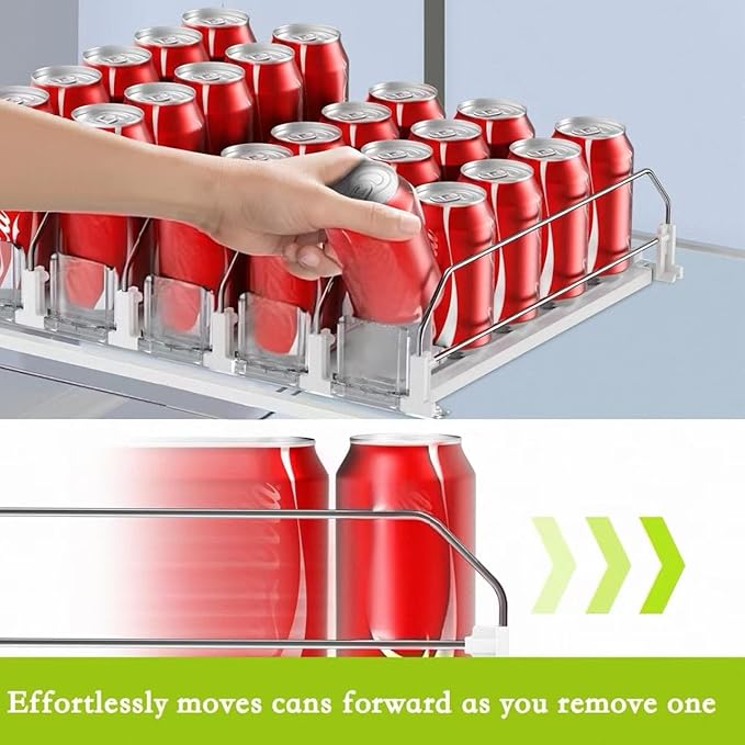 IBORING Drink Organizer for Fridge,Self Pushing Fridge Drink Organizer,Automatic Drink Dispenser for Fridge-Holds up to 30 Cans