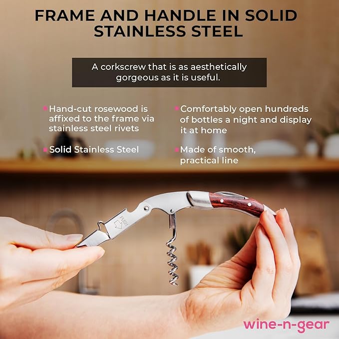 Prestige Rosewood By Coutale Sommelier - The French Patented Spring-Loaded Double Lever Waiters Corkscrew