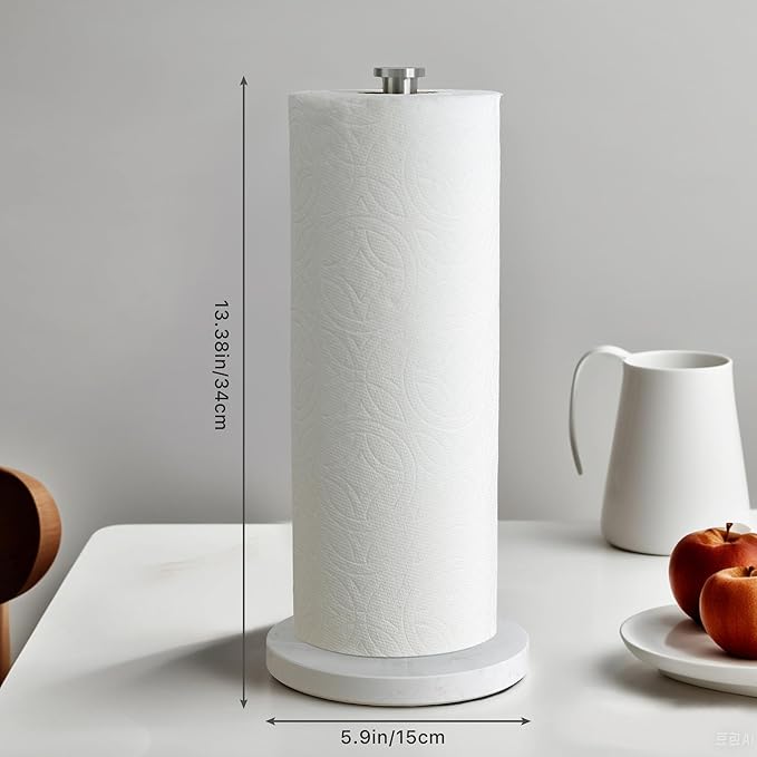 ZUNTO Paper Towel Holder Countertop, Freestanding Paper Towel Holder with Non-Slip Weighted Base for One-Hand Tear, Paper Towel Roll Holder for Kitchen Bathroom, White Marble Base