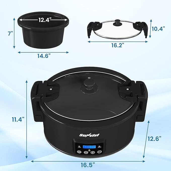 Programmable Slow Cooker with Locking Lid, Portable Multi-Cooker for Family and Gatherings, 8.5 QT Food Warmer with Adjustable Temp, Warmer with Digital Timer, Dishwasher-Safe, Black