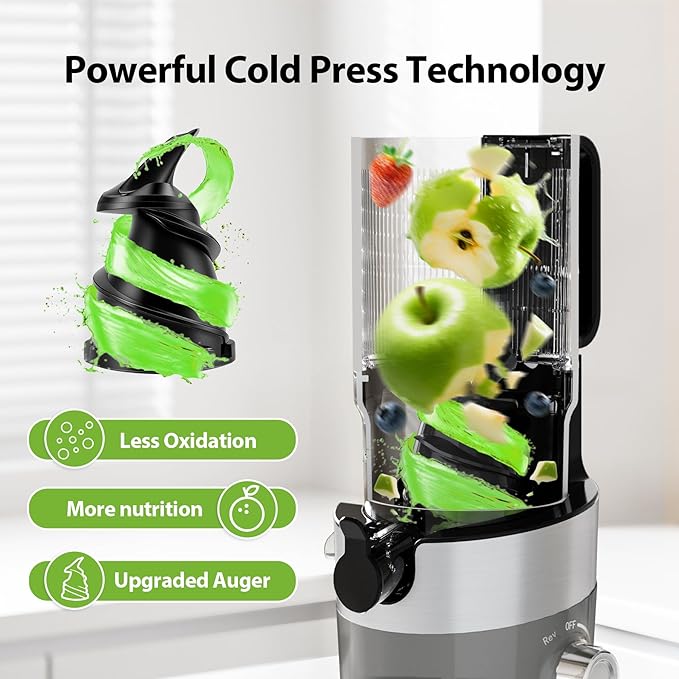 Aeitto Juicer Machines Fits Whole Fruits, Cold Press Juicer with Wide Feed Chute, Masticating Juice Extractor Machine Easy to Clean, High Juice Yield, Easy to Assemble, Self Feeding