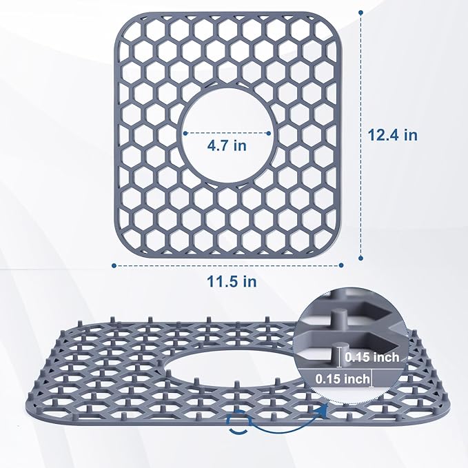 Bestjing Silicone Sink Protectors for Kitchen Sink with Center Drain - 12" x 11" Kitchen Grid Accessory, Non-Slip Heat-Resistant Mat for Bottom of Porcelain Stainless Steel, Dishwasher Safe