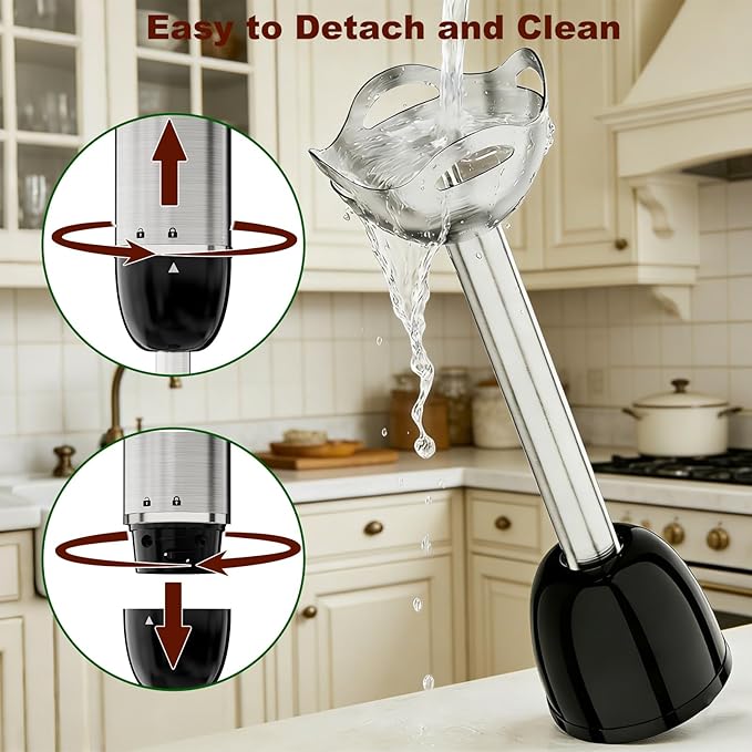 Cordless Immersion Blender Hand Blenders Set,Variable Speed 4 in 1 Stick Emulsifier with Chopper and Whisk for Soup, Baby Food and Smoothies,Black