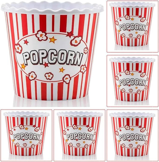 Modern Style Reusable Plastic Popcorn Box/Popcorn Containers/Popcorn Bowls Set for Movie Theater Night - (BPA Free - 6 Pack-75 oz) (6, RED)
