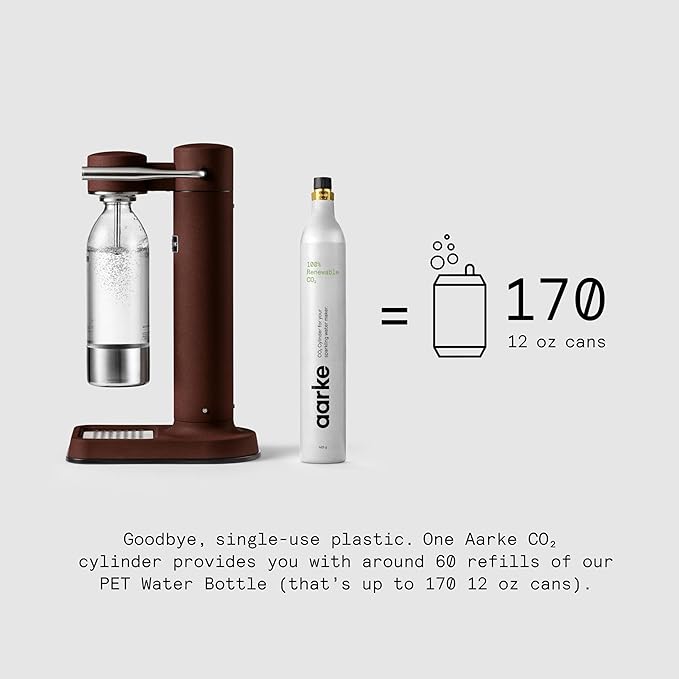 Aarke Carbonator lll, Sparkling & Carbonation Water Machine, Stainless Steel with PET BPA-Free Reusable Bottle Volume 1L/34 fl oz (Burgundy)