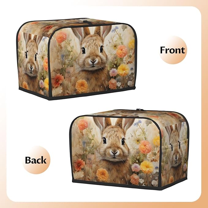 Cute Rabbit Toaster Cover 2 Slice Long Slot, Bunny Bread Maker Cover Washable Dust Protection Kitchen Small Appliance Toaster Oven Cover for 2 Slice