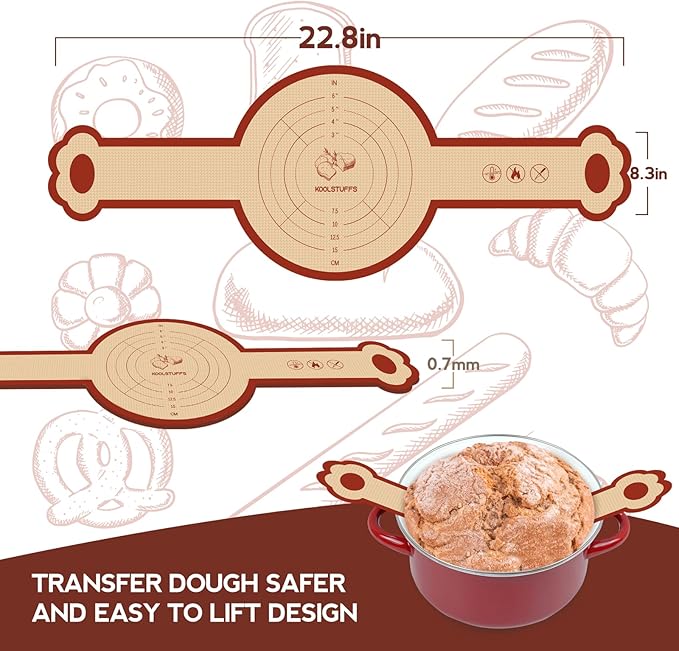 Koolstuffs Silicone Sourdough Bread Sling Mat for Dutch Oven, 2 Pack Non-Stick & Easy Clean Reusable sourdough mat, Easy and Stable to Transfer Sourdough Bread, Round