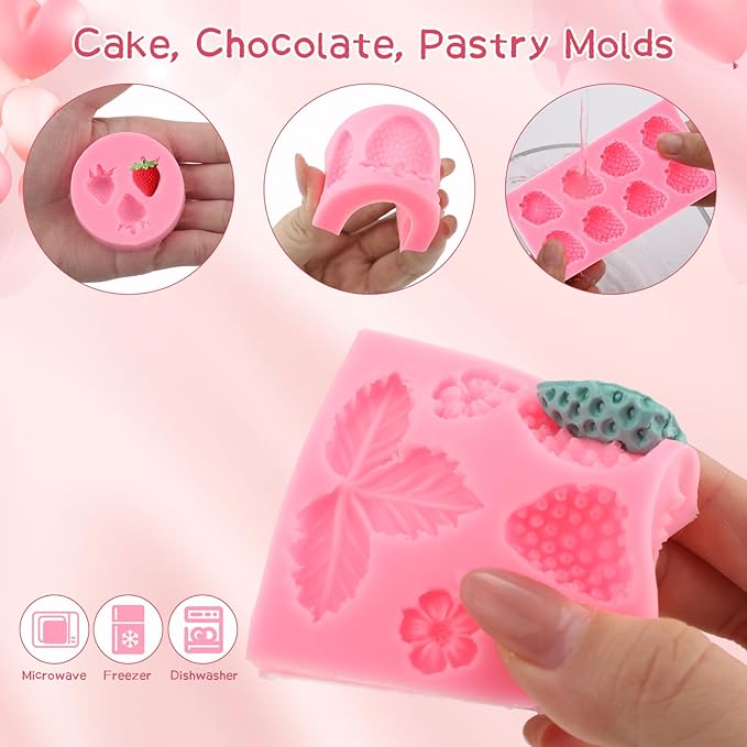 Pimoys 5 Pcs Strawberry Silicone Mold Strawberry Candle Molds Silicone Moulds for Wax Melt Cake Chocolate Mold Birthday Wedding Cake Decoration