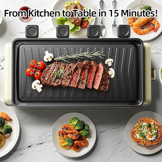 Aoran Electric Smokeless Grill, 1800W Nonstick Indoor Griddle Pan, Multifunctional Skillet for Frying, Baking, Stewing, Easy to Clean, Adjustable Temperature, Family-Sized 19.6'' x 9'' Cooking Area