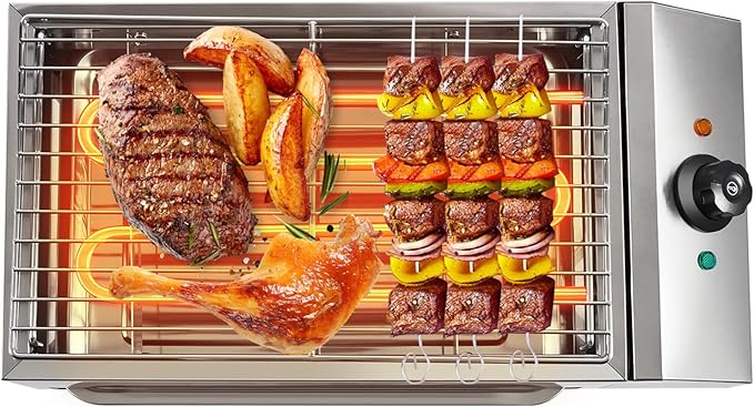 Electric Indoor Outdoor Grill, 1800W Commercial Electric Grill with Removable Griddle, Adjustable Temperature 122F-572F, Stainless Steel Smokeless Indoor Grill for Party Cooking Home Commercial