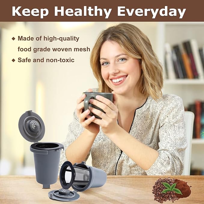 KEEPOW Reusable Filter Cup for Cuisinart Coffee Maker Filter Replacement Parts, Reusable Coffee Filters for Cuisinart Single Serve Coffee Maker for HomeBarista Reusable Filter Cup, 2+2 Pack, Gray