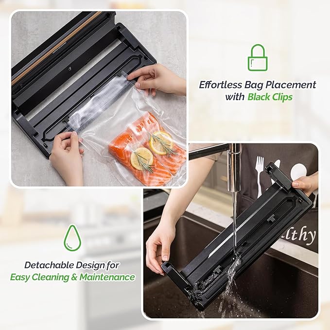 Vacuum Sealer Machine Dry&Moist modes Precision 8-in-1 household food preservation system with build in Cutter, easy to clean, with 20 food sealer bags