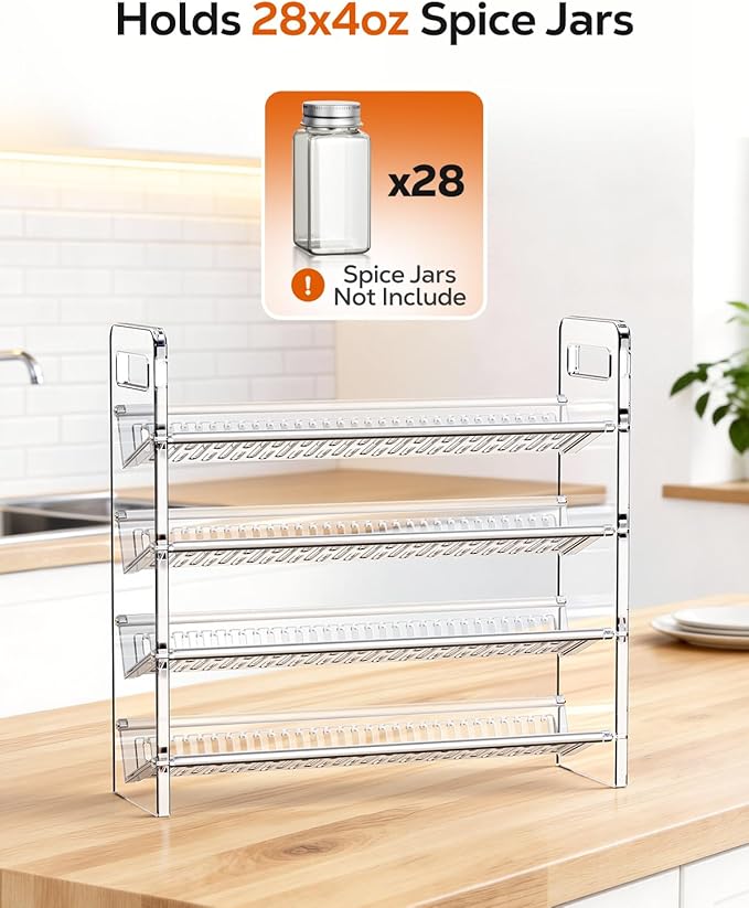 Nieifi Transparent Spice Rack Rustproof,without Seasoning Jars,4-Tier ABS Plastic Spice Rack Organizer for Cabinet and Countertop,Thickened Corrosion-Resistant-Tiered Kitchen Accessories