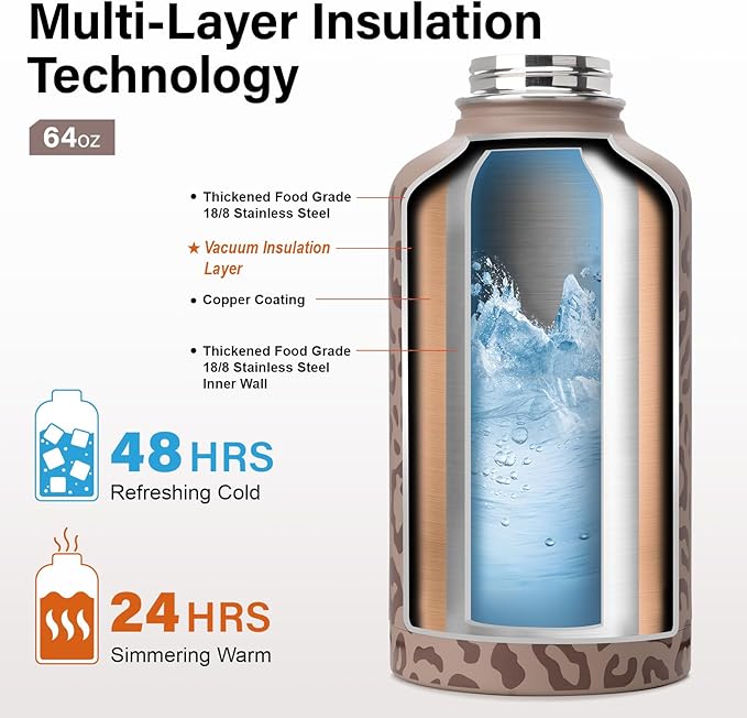 DYSANKY Insulated Water Bottle | Thickened Stainless Steel Vacuum Metal | Portable Sports Half Gallon Large Water Jug for Gym and Hiking with Straw, Carrier Bag, Handle Strap | BPA-Free 64 oz