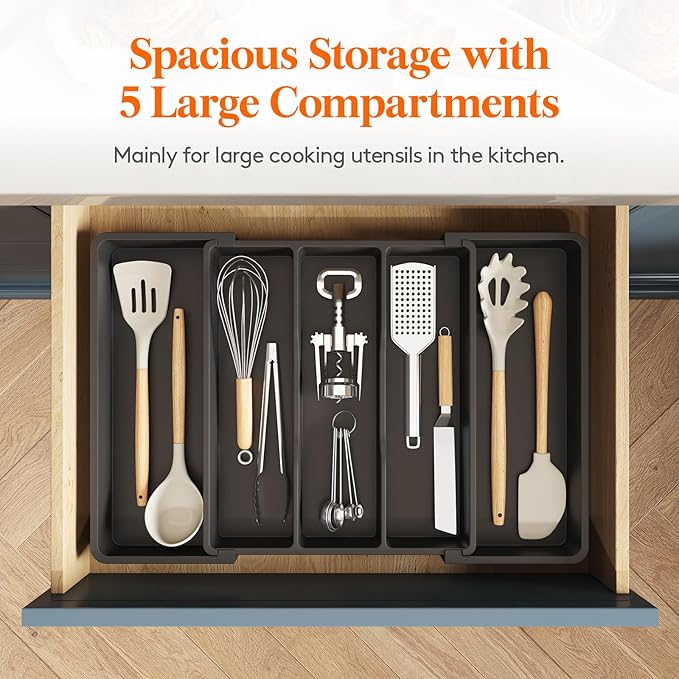 Lifewit Utensil Organizer for Kitchen Drawers, Expandable Utensil Organizer for Kitchen Drawers, Plastic Kitchen Spatula Tools and Gadgets Storage Divider