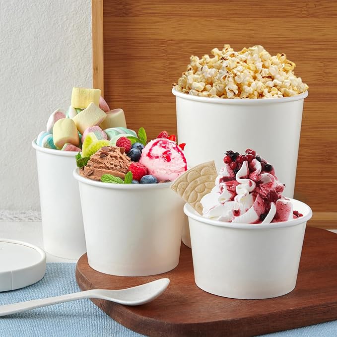 JOLLY PARTY 25pack 32oz Paper Soup Containers with Lids, Disposable Food Cups, White Ice Cream Bowls, Paper food Storage with Vented Lids, for Restaurants, To-Go Lunch