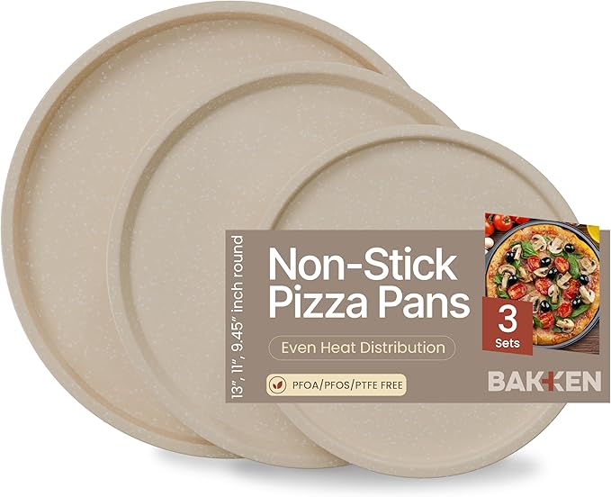 White Marble Non Stick Pizza Pans Set of 3 – Carbon Steel Pizza Baking Trays (9.45", 11.02", 12.99") for Oven Use, Durable, PFOA, PFOS, PTFE Free, Dishwasher Safe, Stain-resistant, Easy Cleanup