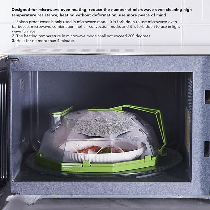 Tyenaza Microwave Splatter Cover, Microwave Plate Food Cover Microwave Splash Guard Cooker lid with Extension Handle for Kitchen Cooking(Green)