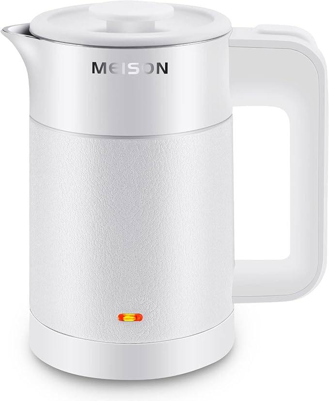 0.6L Small Electric Kettles Stainless Steel, Travel Mini Hot Water Boiler Heater, Double Wall Cool Touch Portable Teapot, Auto Shut-Off & Boil-Dry Protection, 120V/800W, 2 Year Warranty (white)