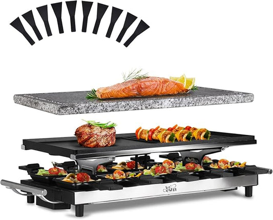 Artestia 1500W Large Size Raclette Cheese Grill Adjustable Temperature Korean BBQ Grill, Cheese Raclette with Grill Stone and Food-Grade Ceramic Glaze Reversible Aluminum Plate for Parties Family