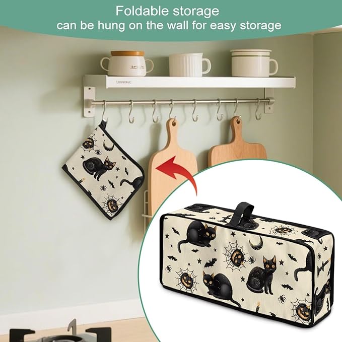 Halloween Toaster Covers 2 Slice Long Slot Cat Pumpkin Toaster Cover Decorative Dust-proof Small Appliance Covers, Easy to Fold and Carry Bread Maker Cover