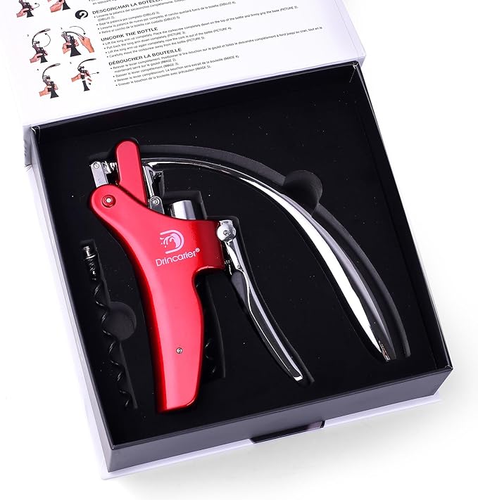 Vertical Lever Corkscrew with Non-Stick Worm, Compact Rabbit Wine Opener Wine Bottle Opener with built-in Foil Cutter