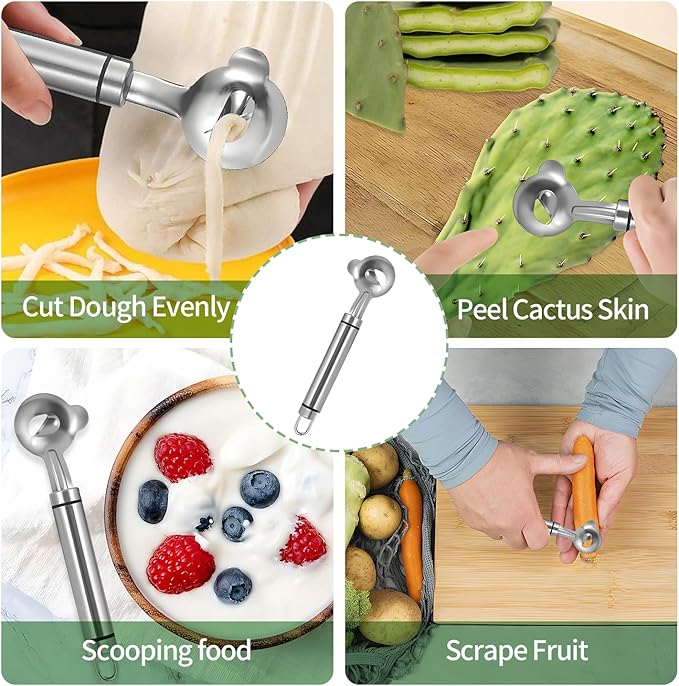 3 PCS Cactus Peeler Tool – Cactus Peeling Spoon, Pelador de Nopales, Multi-Function Nopal Cactus Cutter, Stainless Steel Nopales Peeler with Groove Edge for Peeling Nopales and Noodle