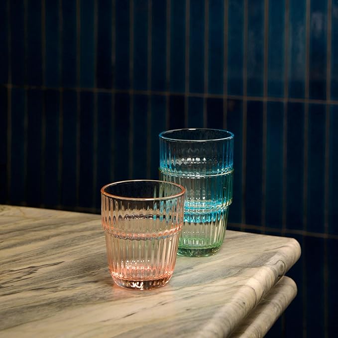Bormioli Rocco Barshine 10.38 oz. Rocks Stackable Tempered Drinking Glasses, Set of 6, Ice Blue