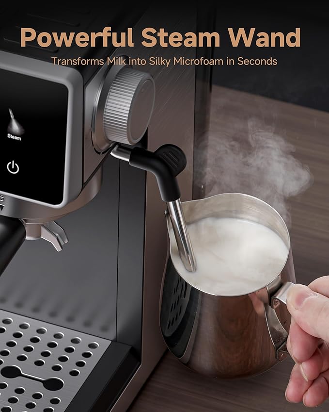 AMZCHEF Espresso Machine with Grinder, 3 Temp 197-205℉ Professional Espresso Machine, 3-10s Pre-Infusion, 20 Grind Settings, Latte Cappuccino Maker Home Barista, Black