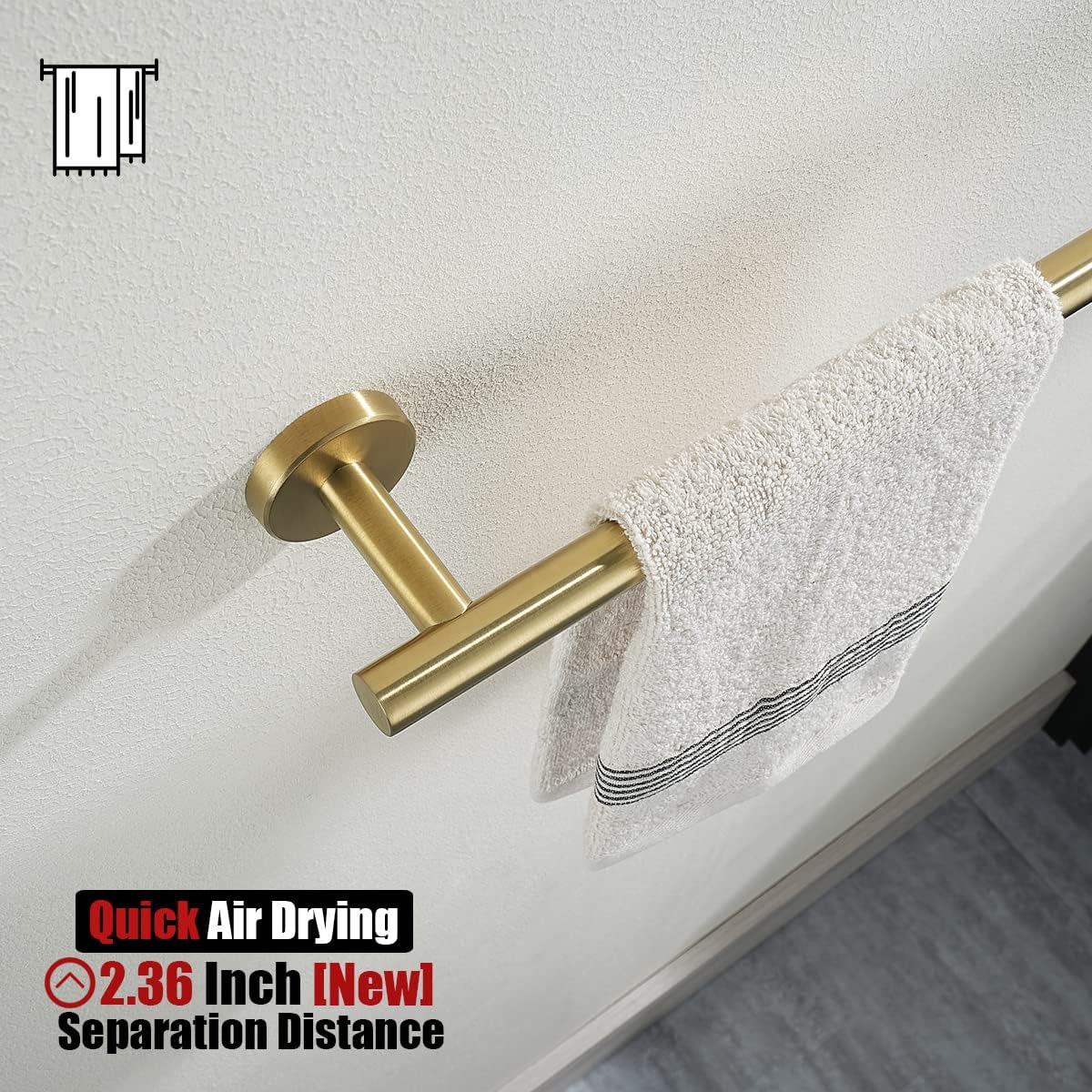 JQK Bath Towel Bar Brushed Gold, 18 Inch 304 Stainless Steel Thicken 0.8mm Towel Rack Bathroom, Towel Holder Wall Mount, Total Length 20.47 Inch TB110L18-BG
