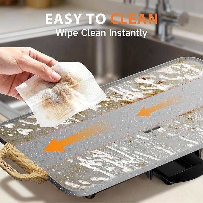 CookSimple Everyday 20"x12" Electric Griddle–1700W Nonstick ILAG Granite Surface, Large Flat Design, Perfect for Family Meals, Pancakes&Eggs, Fast Even Heating, Easy to Clean, Granite Grey