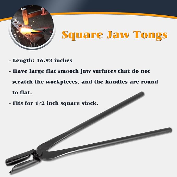Blacksmith Tongs Set - V-Bit, Flat, Blade, Square Jaw, Wolf Jaw Tongs (5PCS)