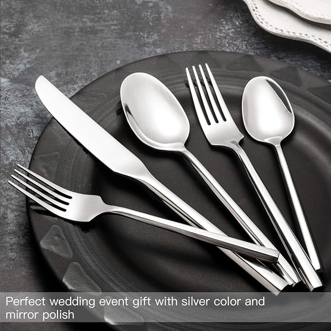 Silverware Set Flatware Set 40 Pieces Stainless Steel Cutlery Set Hexagonal Pattern Mirror Finished Home Daily Use Housewarming Wedding Gift Service for 8
