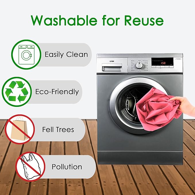 BeeGreen Pink Reusable Grocery Bags with Elastic Band Pink Reusable Shopping Bags Bulk 50LBS X-Large Foldable-Machine Washable-Heavy Duty 10 Pieces