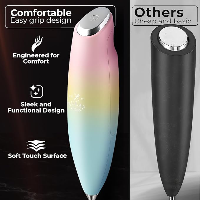 Zulay Kitchen Patented Tornado Triple Whisk Milk Frother with 4 Duracell Batteries – Handheld Foam Maker for Coffee, Lattes, Matcha & Hot Chocolate – Rich, Creamy Froth in Seconds - Nature's Sunrise