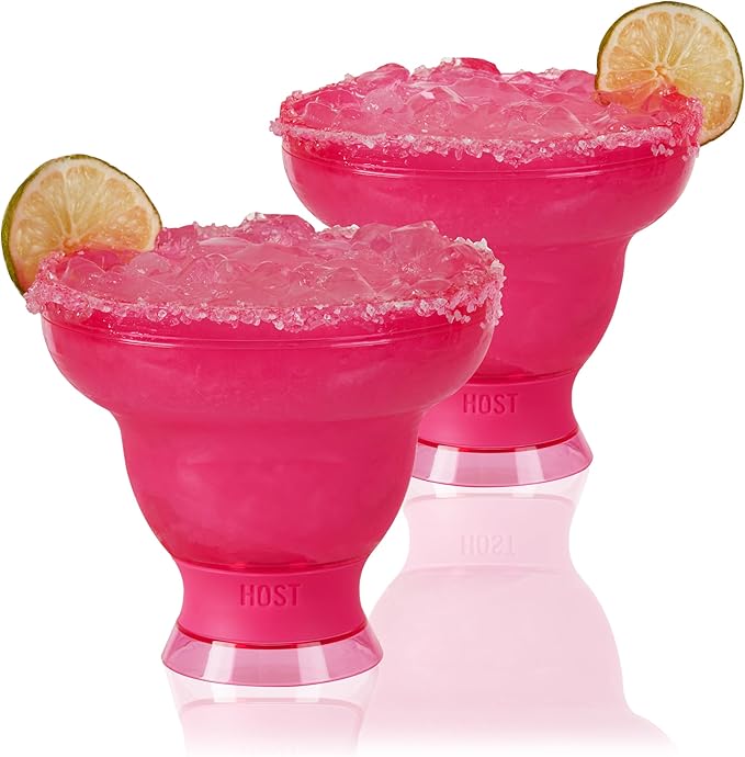 HOST FREEZE Margarita Cocktail Glasses, Frozen Cup Double Wall Plastic Margarita Glasses Drinking Set Modern Drinking Glasses 12oz Punch Pink Set of 2