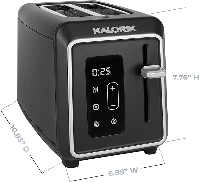 Kalorik Toaster Designer Series 2-Slice with Large LED Display and Adjustable Shade Settings, Features Digital Countdown Timer Wide Slots and High Lift Lever, 850-Watts, Black