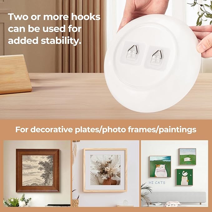 Bilillo 20 Pack Invisible Adhesive Wall Plate Hangers, 2.3 Inch Plastic Plate Holders for Decorative Plates, Photo Frames, and Wall Art Display