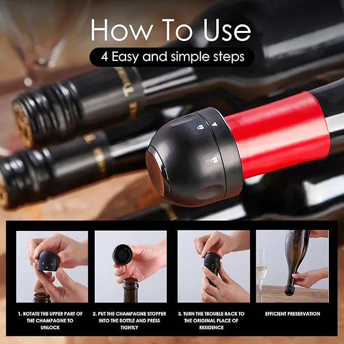 GOCHA | Vacuum Champagne Preserver | Premium Built-in Vacuum Seal | Universal Bottle Stopper | 1.5 inch Silicone Twist Top | Reusable, Leak Proof Cork | (Pack of 1)