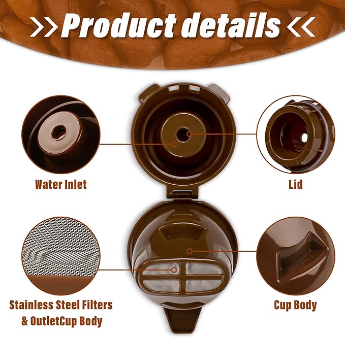 Single Serving Ground Coffee Brew Filter/Holder Basket for Hamilton beach flexbrew replacement parts 49957 49974 49976 49979 49957 49954 49947 49940 49950 49966 49968 Reusable coffee filter Brown (2)
