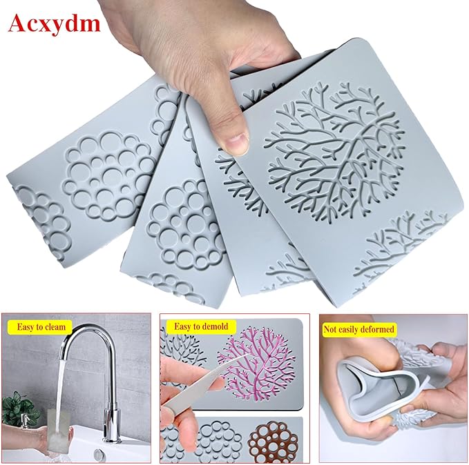 4PCS Tuile Molds Silicone,Acxydm Leaf Silicone Mold Bubble Fondant Mold,Lace Molds for Cake Decorating,3D Leaf Bubble Candy Chocolate Mold for Baking,Sugar Craft,Cupcake,Polymer Clay