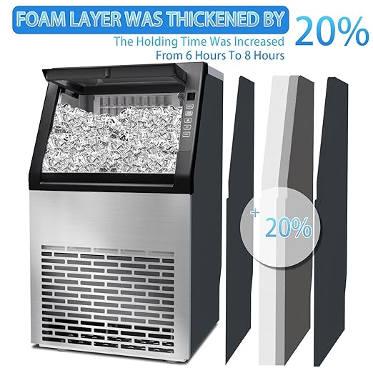 Commercial Ice Machine, 99LBS/Day Stainless Steel Freestanding Large Ice Maker, 36 Cubes in 11Mins, 24H Timer, Self-Cleaning, Ideal for Restaurant, Bars, Home and Offices