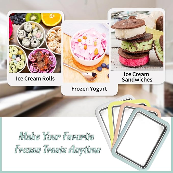 Rolled Ice Cream Maker, Instant Ice Cream Maker, Instant Gelato Pan/Roll, Homemade DIY for Fun Parent-Child Activities Families Mint Green
