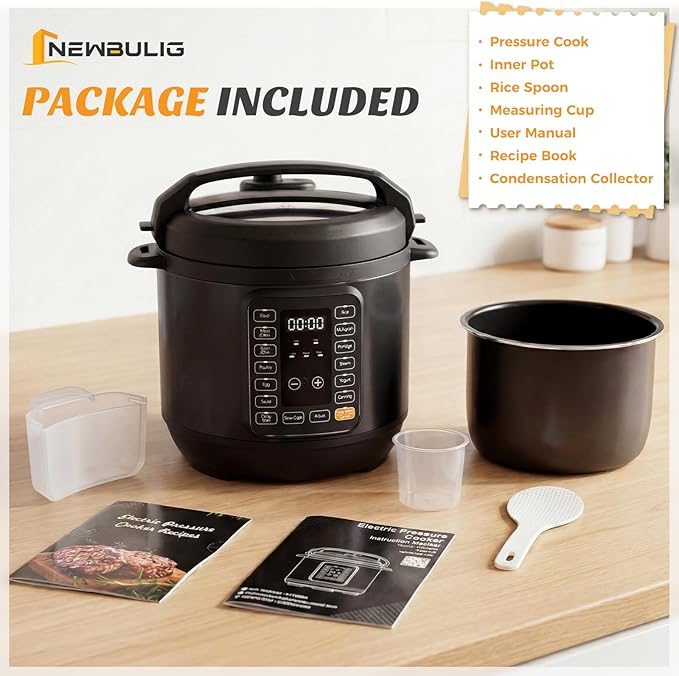 NEWBULIG 16-in-1 Electric Pressure Cooker, 8QT Multi Cooker with 12 Presets, Slow Cook Rice Steamer Sauté Soup Meat Stew Canning Yogurt Maker, Ceramic Inner Pot & Recipe Book Included, Black