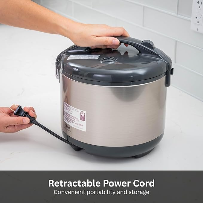 Tiger JNP-S18U-US 10 Cup Capacity White Rice Cooker with Non-Stick Inner Pot, Retractable Power Cord, and Keep Warm up to 12 hours (Urban Satin)