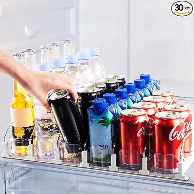 Coanto Drink Organizer for Fridge, Soda Can Dispenser for Refrigerator, Automatic Self-Pushing Fridge Drink Dispenser Holds up to 30 Cans, 6 Row