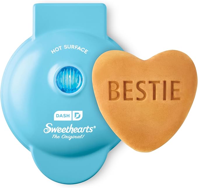 Dash & Sweethearts® Mini Waffle Maker- Mini Machine for Creative Homemade Treats - Nonstick Iron with Unique Print Design - Stylish Waffle Machine - Bestie Blue